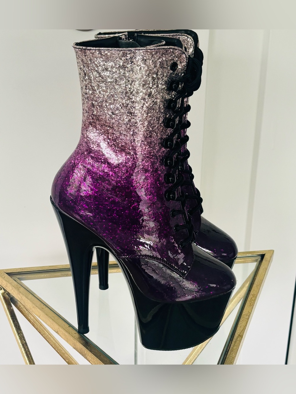 Pleasers Adore Silver Purple Ombre Sparkle Stiletto platform heels size 6 - Picture 2 of 7